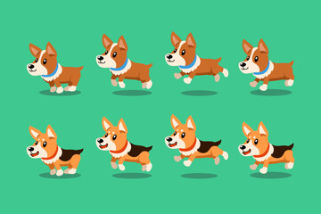 Vector cartoon character corgi dog running step for design.
