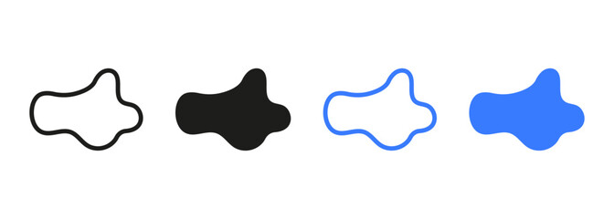 Organic Minimal Fluid, Abstract Blob Shape. Random Blotch Line and Silhouette Set. Pebble, Stone, Drop Collection. Simple Irregular Smooth Black and Color Form. Isolated Vector Illustration