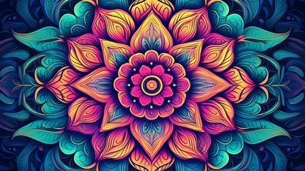Fototapete Mandala background with mandala art flowers, abstract colorful design art