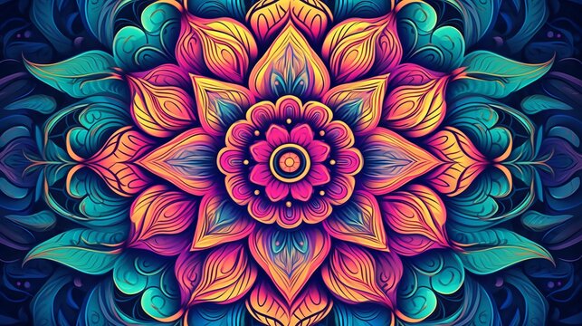 background with mandala art flowers, abstract colorful design art