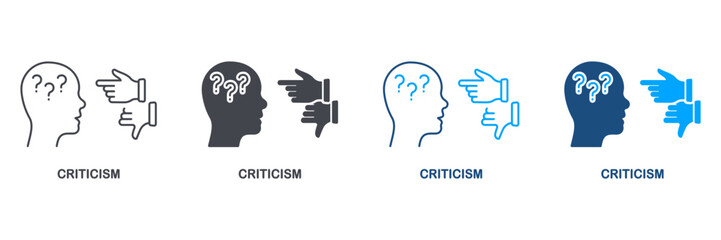 Criticism Silhouette and Line Icon Set. Critic Thinking Symbol Collection. Frustrated Human, Angry Swear and Complain Pictogram. Critical Review, Intellectual Process. Isolated Vector Illustration