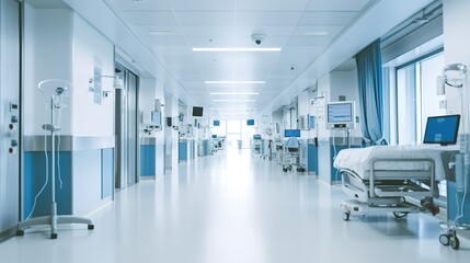 Naklejka na ściany i meble Panoramic view of the advanced operating room. Generative ai.