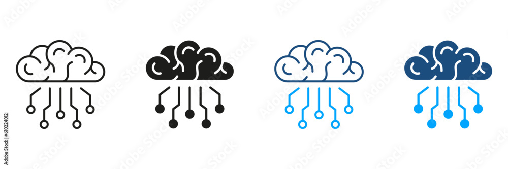 Aufkleber tech science black and color symbol collection. digital technology concept, human brain with circuit