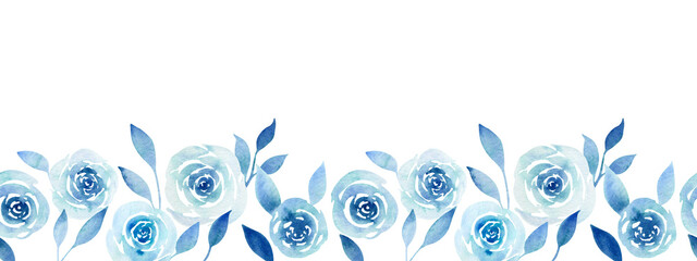 Fototapeta na wymiar Seamless border of abstract blue roses on a white background.