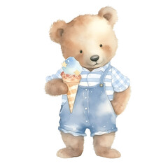 Watercolor Teddy Bear Boy Blue Color Clipart Element Printable Commercial Use