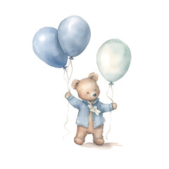 Watercolor Teddy Bear Boy Blue Color Clipart Element Printable Commercial Use