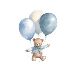 Watercolor Teddy Bear Boy Blue Color Clipart Element Printable Commercial Use