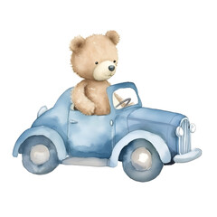 Watercolor Teddy Bear Boy Blue Color Clipart Element Printable Commercial Use
