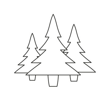 The icon of three Christmas trees of different sizes in a clearing in the forest on a white background.