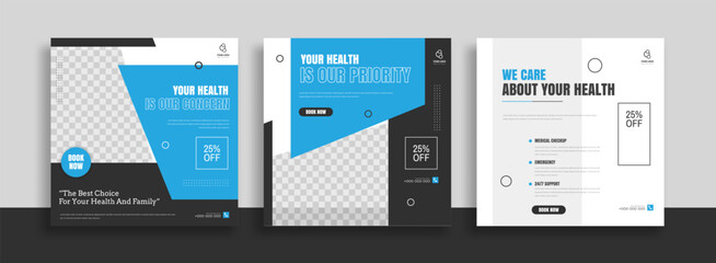 Medical Social Media Post Template, Healthcare Social Media Banner Template, Medical and healthcare social media post template. health doctor social media post banner. Medical Health banner.