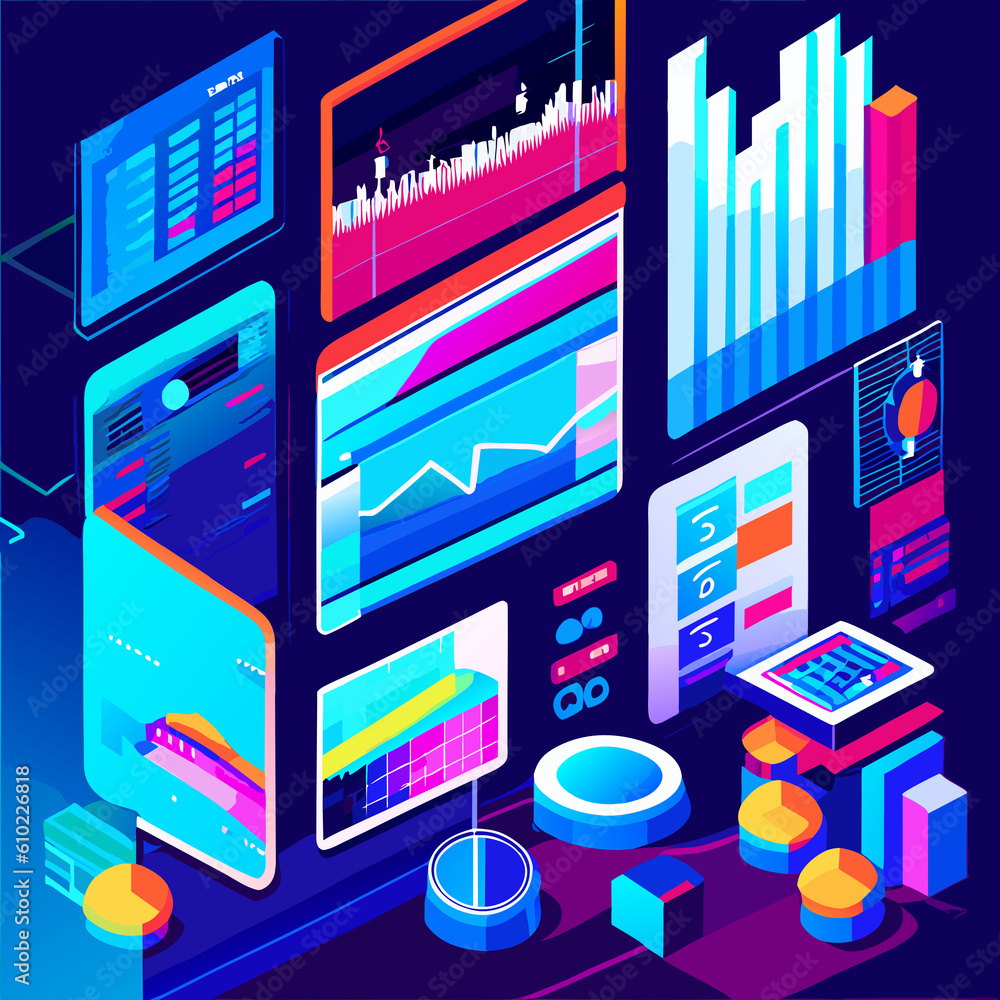 Aufkleber isometric flat design concept of big data analysis, statistics and analytics.