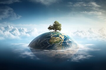 Tree on Globe: Symbolizing Earth's Connection with Natural Resources - AI Generative - obrazy, fototapety, plakaty
