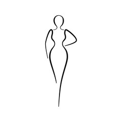 Woman body sketch, line art icon. Female pose outline silhouette, model, figure. Abstract sign of girl for wellness center, sport, dance, beauty salon, spa. Vector