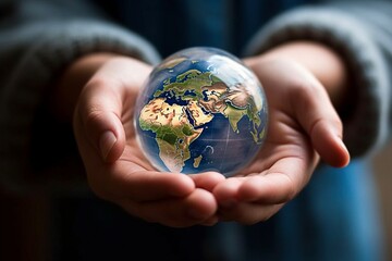 Person Embracing Transparent Globe, Signifying Global Understanding.