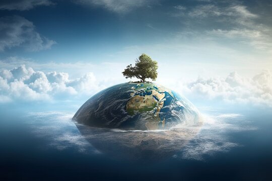 Tree on Globe: Symbolizing Earth's Connection with Natural Resources - AI Generative