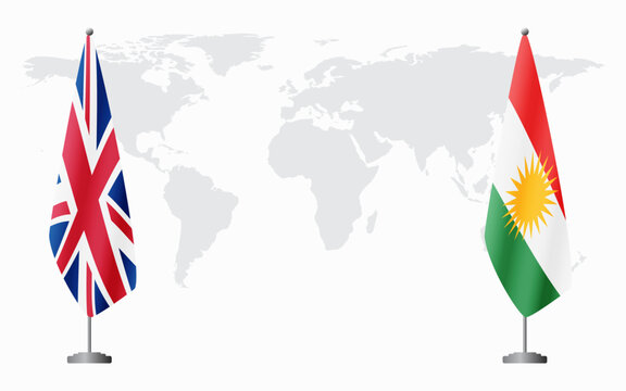 United Kingdom and Kurdistan flags for official meeting
