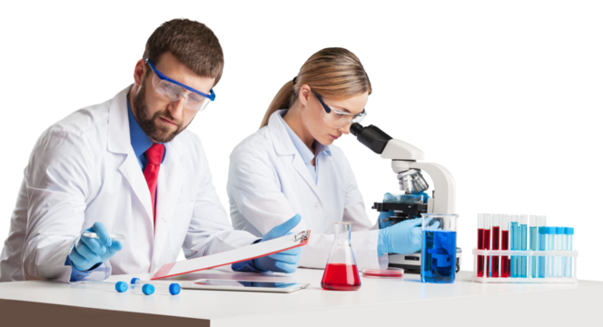 Young biology scientists making test or research in clinical laboratory