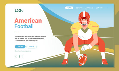 American football minimalist banner web illustration mobile landing page GUI UI player ready plays game on field