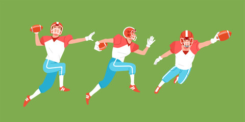 American football sport player in action set trow catch hold the ball and run
