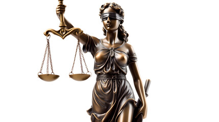 Lady Justice Blindfolded with Scales - Symbol of Fairness on Transparent Background PNG - obrazy, fototapety, plakaty
