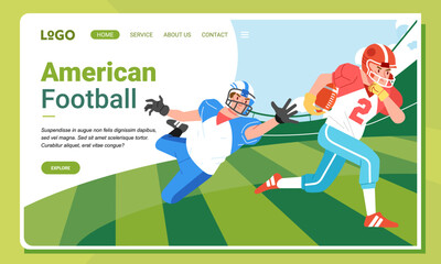 American football minimalist banner web illustration mobile landing page GUI UI player fighting for the ball