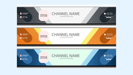 YouTube channel Horizontal banner with three different color combinations Gray, Orange and Blue. social media banner design. vector template 