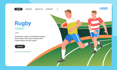 Rugby minimalist banner web illustration mobile landing page GUI UI player fighting chasing the ball