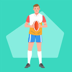 Rugby player standing in the middle with the ball