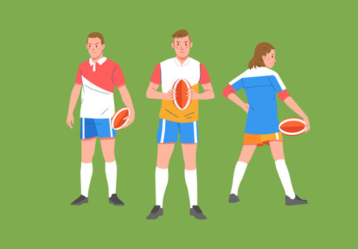 Rugby sport player in action stand pose man woman