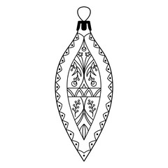 Monochrome vector Merry Christmas Illustration, Ethnic Motifs. Ball. Coloring Book Page