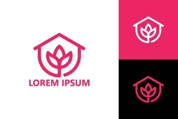 Flower house logo template design vector