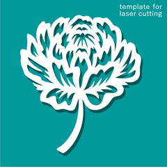 Lush blooming peony bud. Flower with petals on short stem. Theme of nature, plants, summer, spring and flowering. Carved decorative element. Template for plotter laser cutting of paper, engraving, cnc