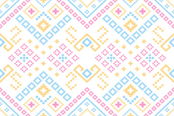 Cross stitch colorful geometric traditional ethnic pattern Ikat seamless pattern abstract design for fabric print cloth dress carpet curtains and sarong Aztec African Indian Indonesian 