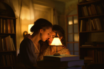 Same sex couple sharing an intimate moment together in a cozy restaurant