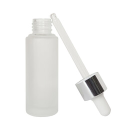 Frosted glass container for skin care beauty product, for cosmetic products. Serum bottle with a dropper  isolated on transparent background. PNG