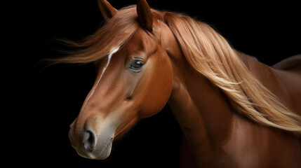 Portrait of red stallion Horse with long mane. AI