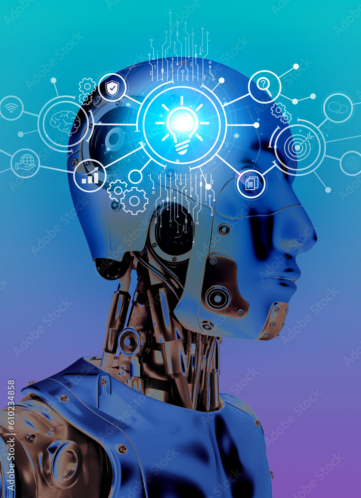 Aufkleber brain working of artificial intelligence (ai) with 3d rendering robot showing all smart technology i