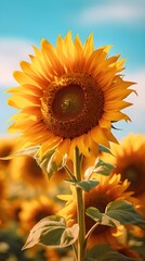 Nahaufnahme einer wunderschönenen Sonnenblume vor blauem Himmel - Generative AI Wallpaper Hintergrund