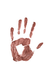 children's handprint colored paint isolated on white