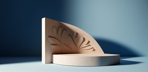 Podium Backdrop for E-commerce, Product Photography Beauty Cosmetic Fashion Wood Marble Leaves