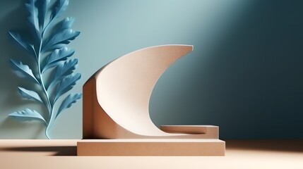 Podium Backdrop for E-commerce, Product Photography Beauty Cosmetic Fashion Wood Marble Leaves
