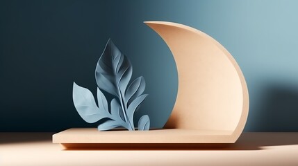 Podium Backdrop for E-commerce, Product Photography Beauty Cosmetic Fashion Wood Marble Leaves