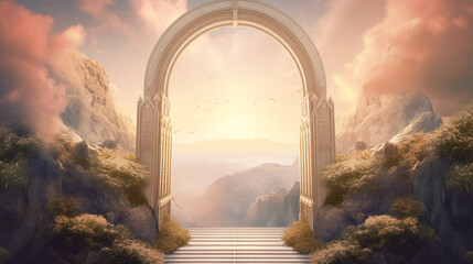 Heaven gate fantasy beautiful illustration background Generative AI