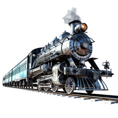 Fototapeta na wymiar old steam locomotive isolate, png, transparent background. Generative AI