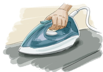 sketch of person ironing