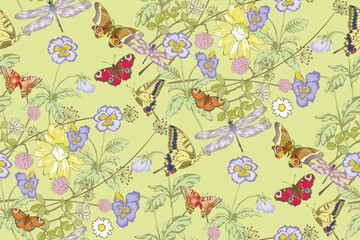  Wildflowers. Seamless abstract pattern. Suitable for fabric, mural, wrapping paper and the like.