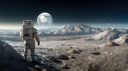 Fototapeta na wymiar An astronaut standing on the surface of the Moon generative ai