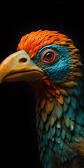 Fototapeta premium portrait of a jungle bird isolated on black background, generative ai