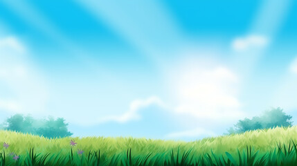 background summer with bright sky and grass ai generative