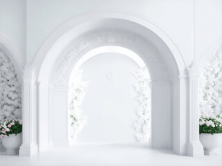 white room with curve and flowers, Generative AI Illustration.